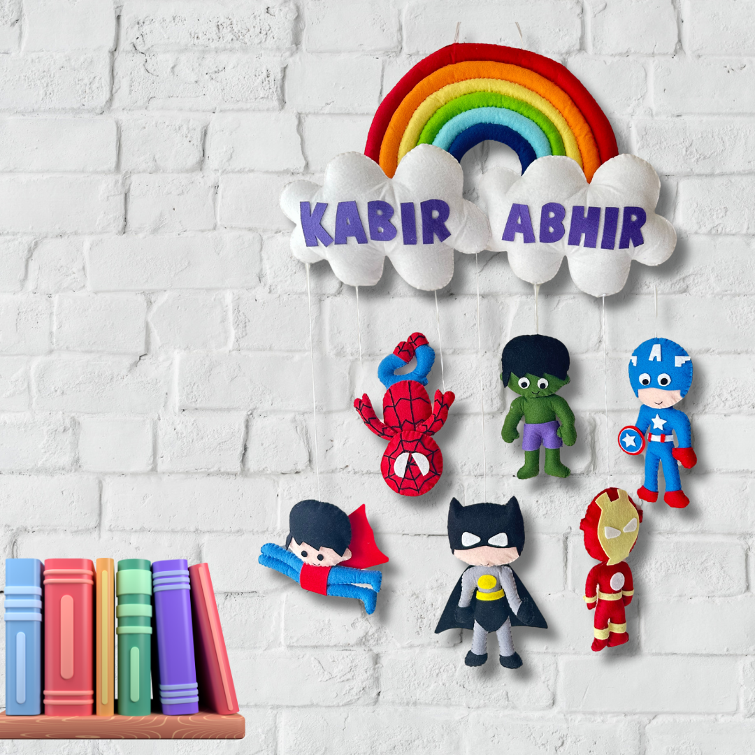 Rainbow Super Hero Sibling Wall Hanging