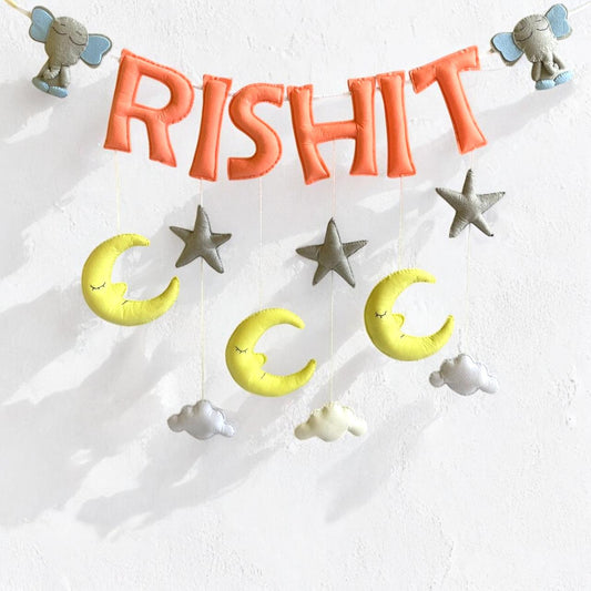 Stars & Moon with Little Elephant Name Bunting