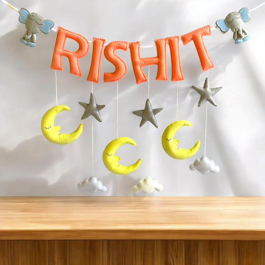 Stars & Moon with Little Elephant Name Bunting